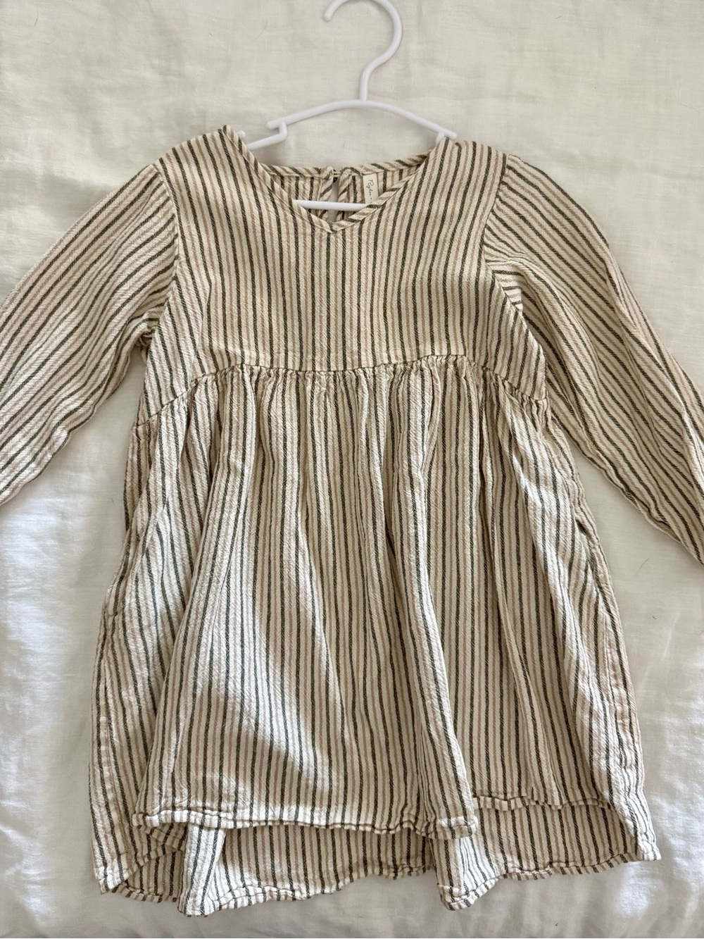 Rylee + Cru Striped Cream and Black Long-Sleeve Kids Dress